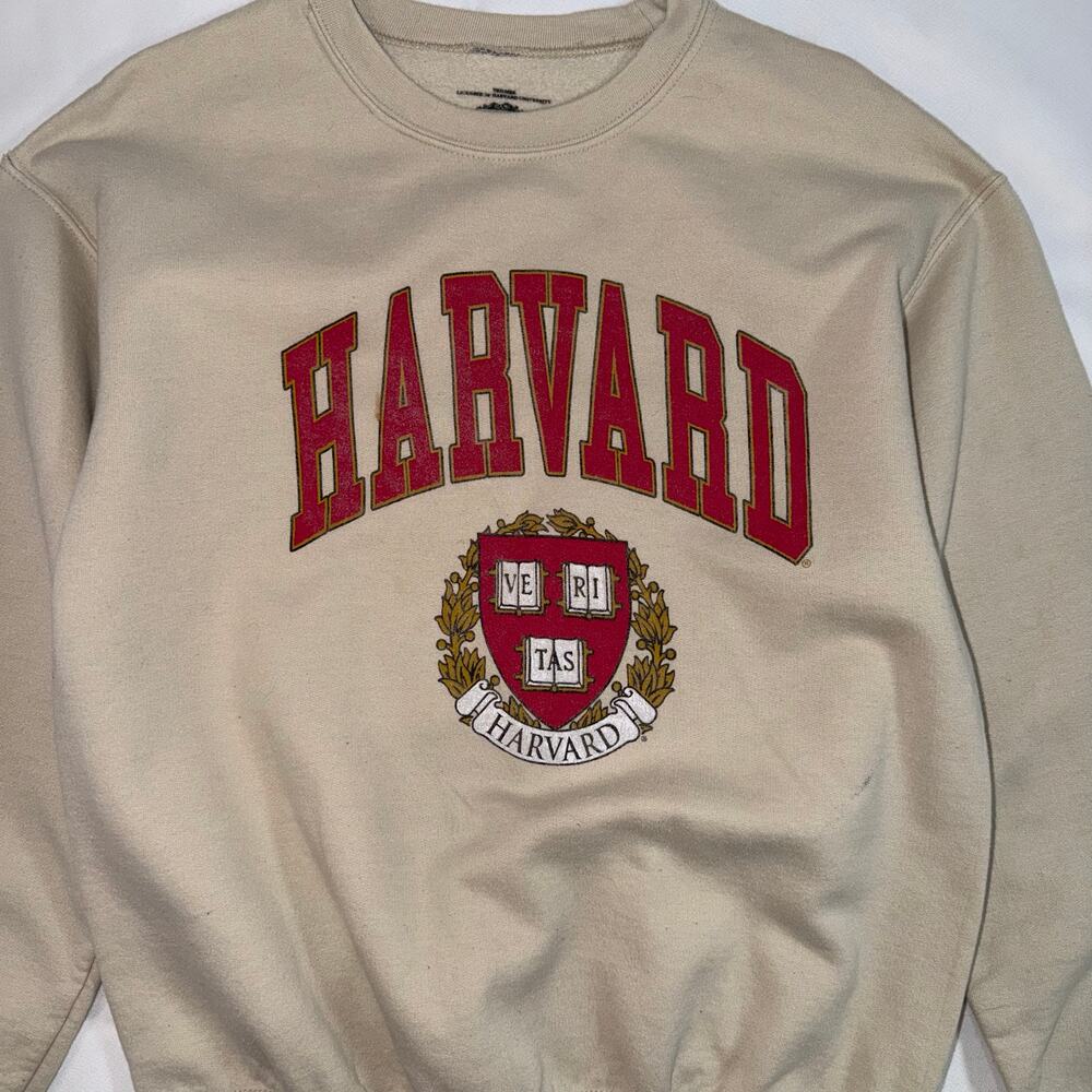Cream Red Harvard University Collegiate Graphic Long Sleeve Crew Neck Medium - Picture 8 of 12